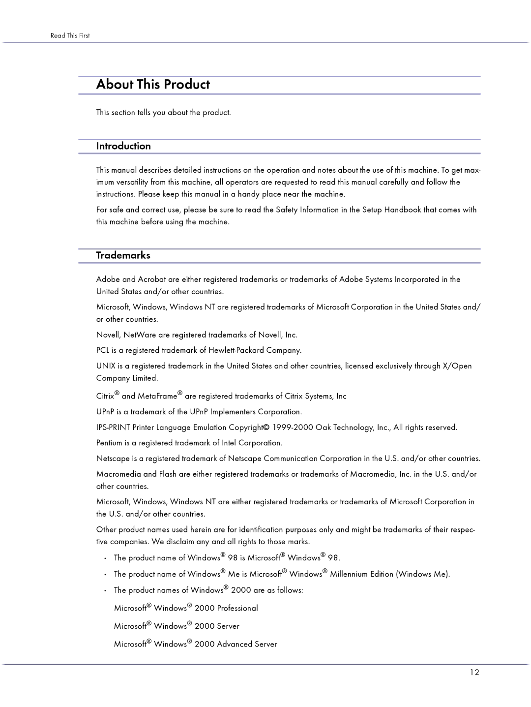 Lanier GX5050 manual About This Product, Introduction, Trademarks, This section tells you about the product 