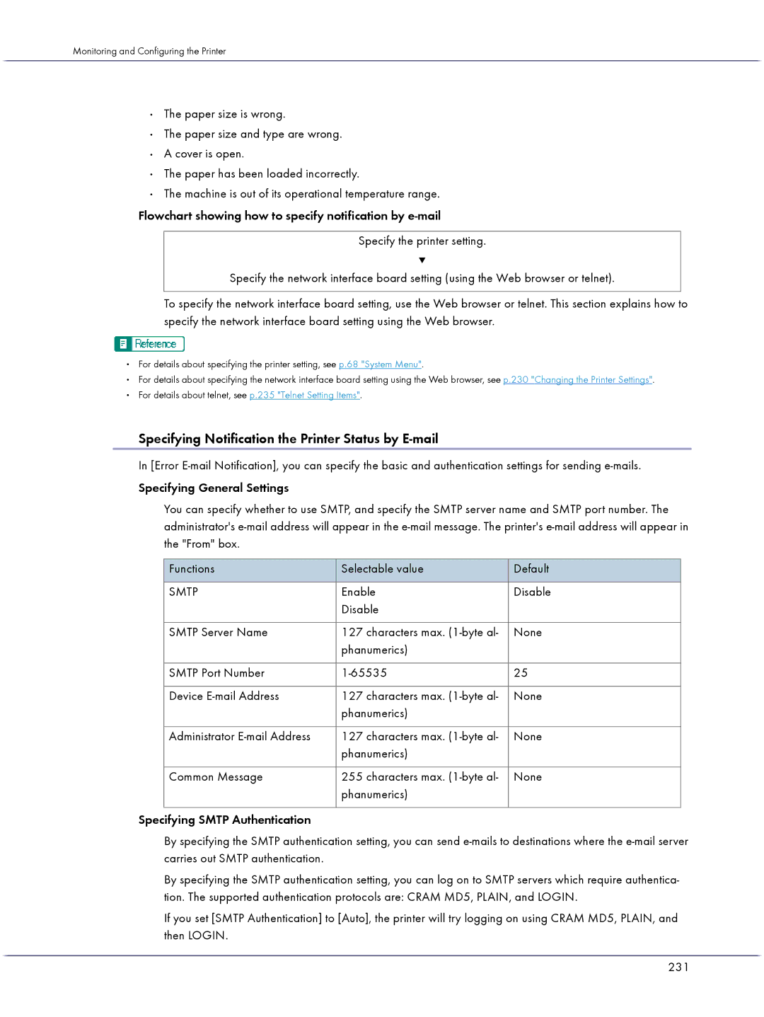 Lanier GX5050 manual Specifying Notification the Printer Status by E-mail 