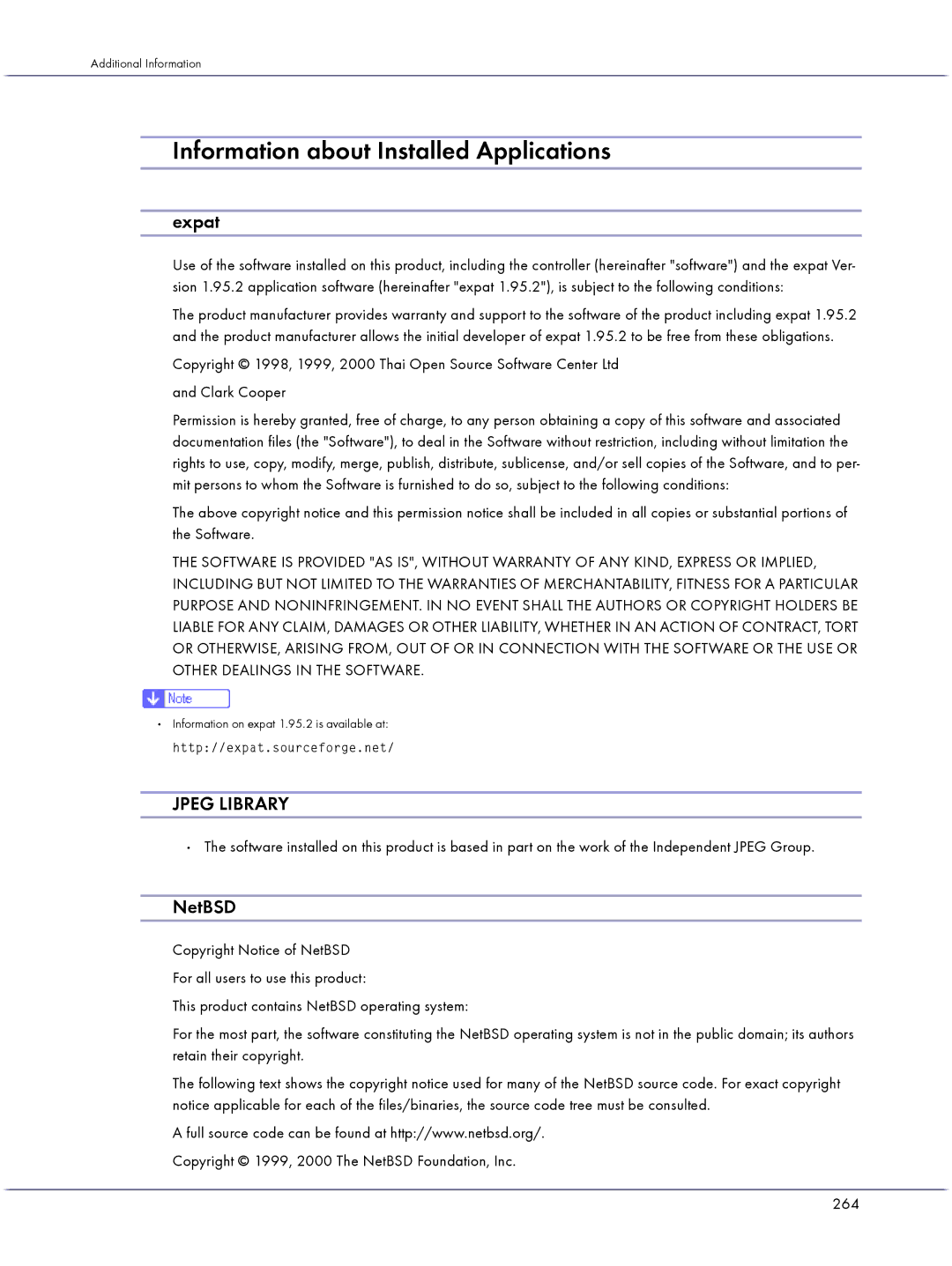 Lanier GX5050 manual Information about Installed Applications, Expat, NetBSD, 264 