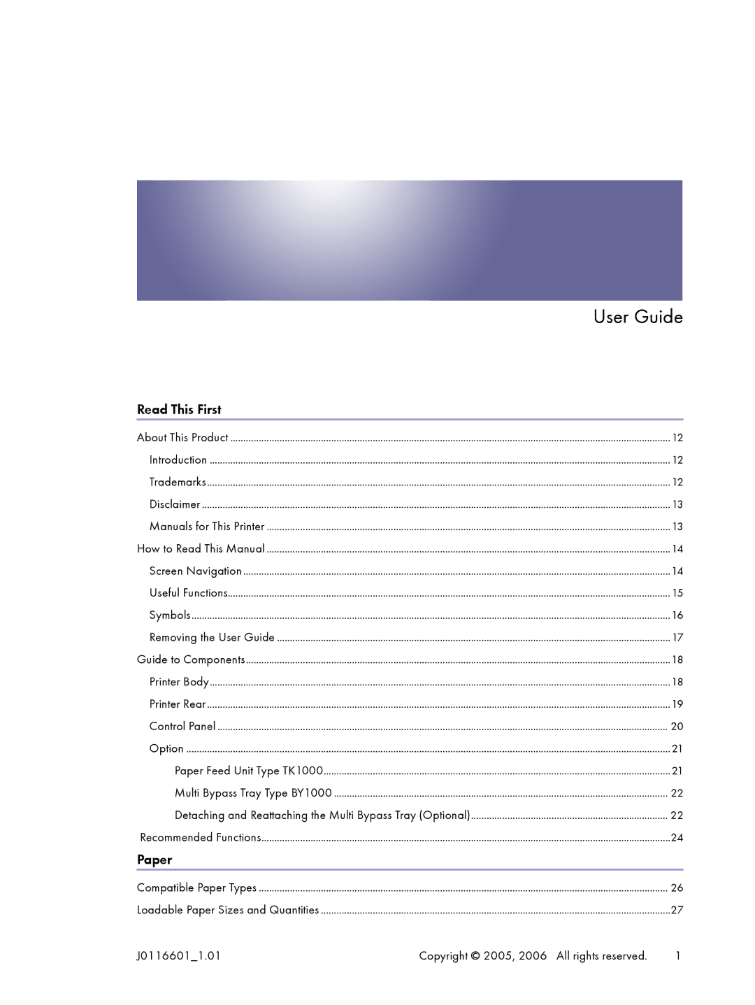 Lanier GX5050 manual User Guide, Read This First, Paper, J01166011.01 