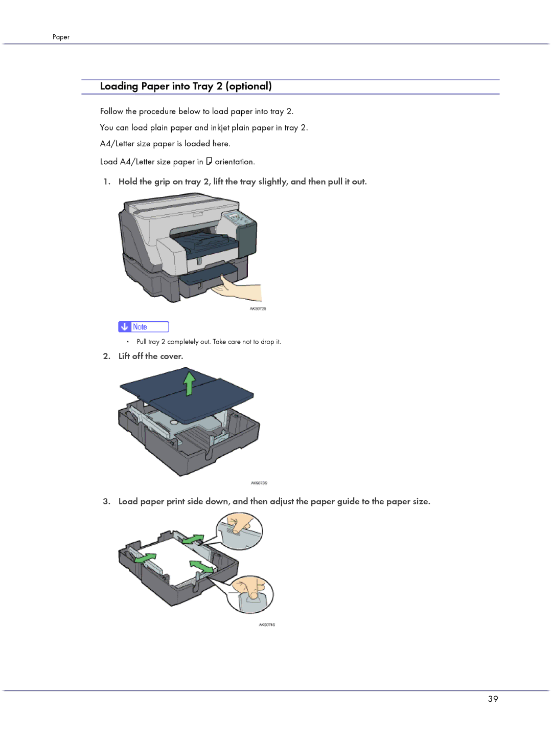 Lanier GX5050 manual Loading Paper into Tray 2 optional 