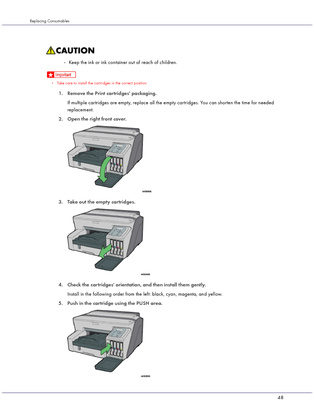 Lanier GX5050 manual Keep the ink or ink container out of reach of children, Remove the Print cartridges packaging 