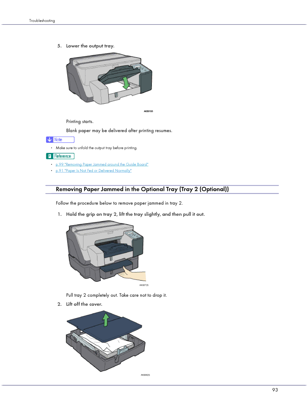 Lanier GX5050 manual Removing Paper Jammed in the Optional Tray Tray 2 Optional, Lift off the cover 