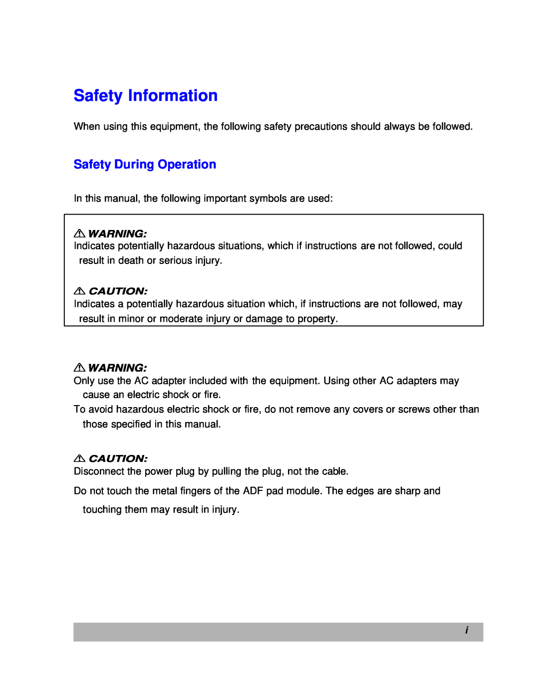 Lanier IS100e manual Safety During Operation, Safety Information 