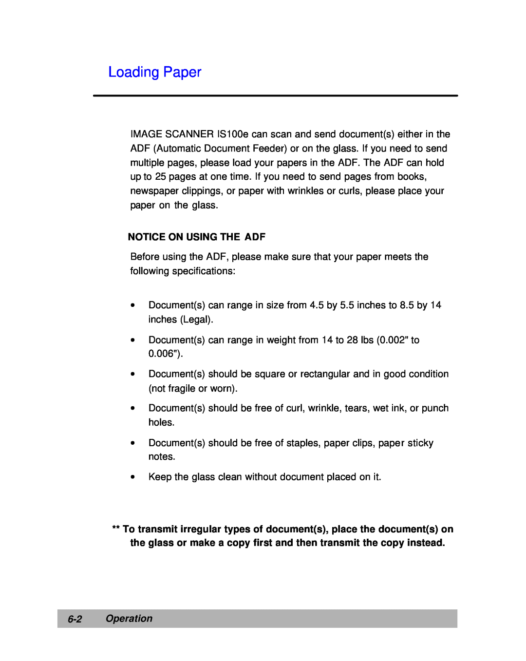 Lanier IS100e manual Loading Paper, Notice On Using The Adf, Operation 