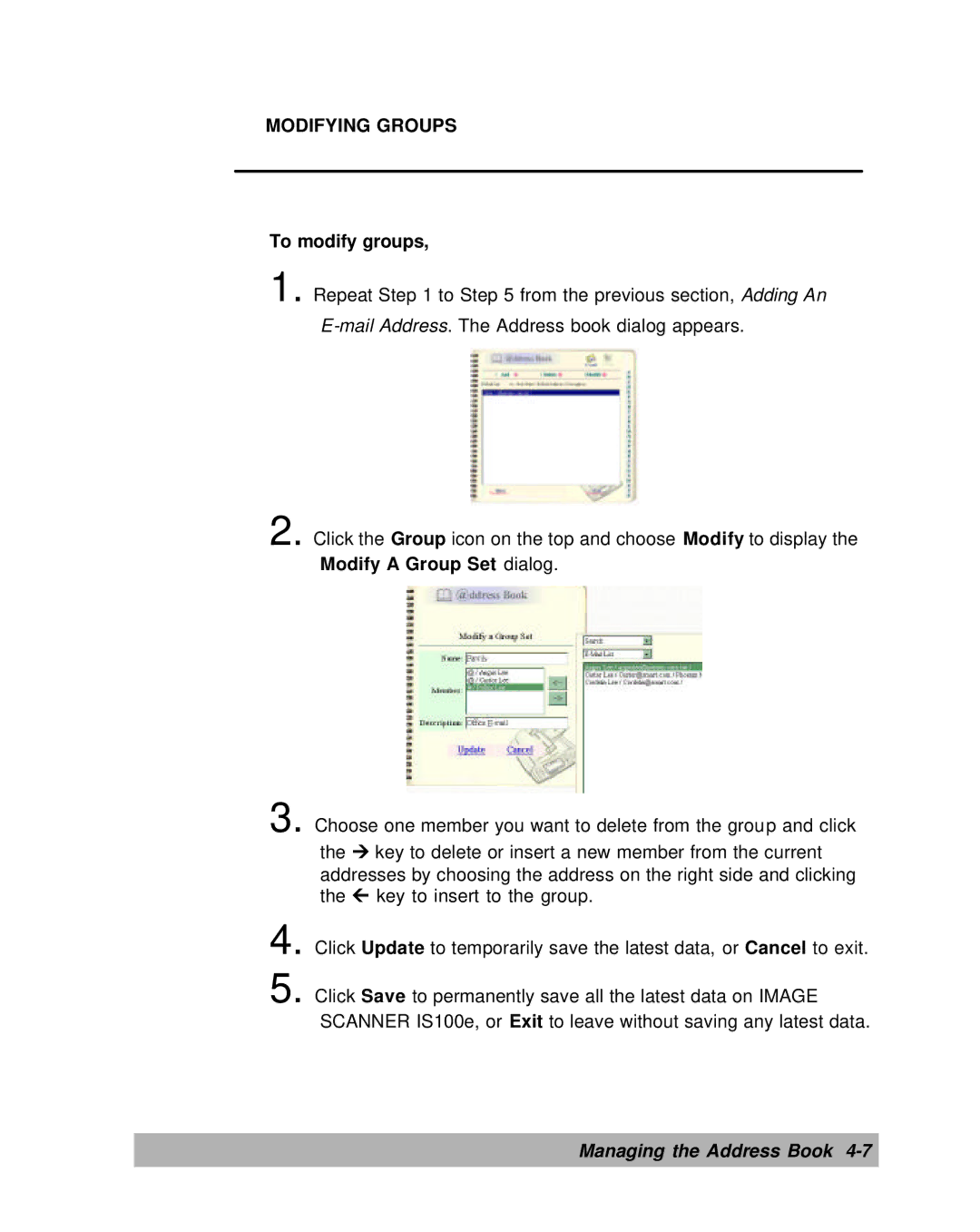 Lanier IS100e manual Modifying Groups, To modify groups, Modify a Group Set dialog 