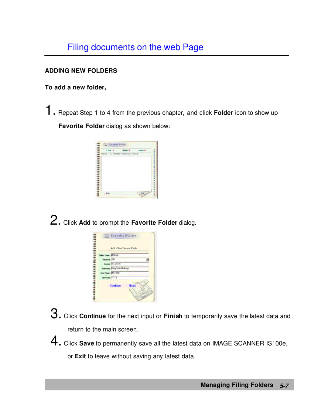 Lanier IS100e manual Filing documents on the web, Adding NEW Folders, To add a new folder 