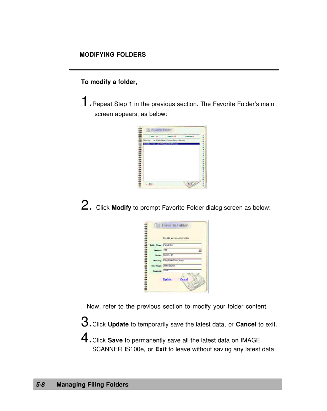 Lanier IS100e manual Modifying Folders, To modify a folder, 8Managing Filing Folders 