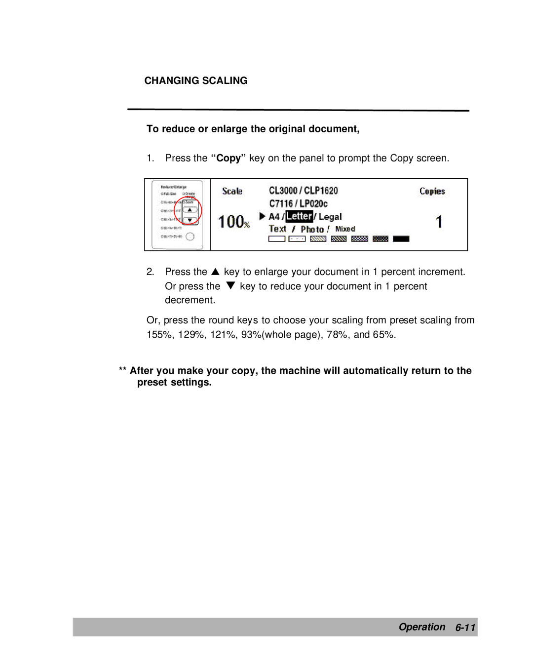 Lanier IS100e manual Changing Scaling, To reduce or enlarge the original document 