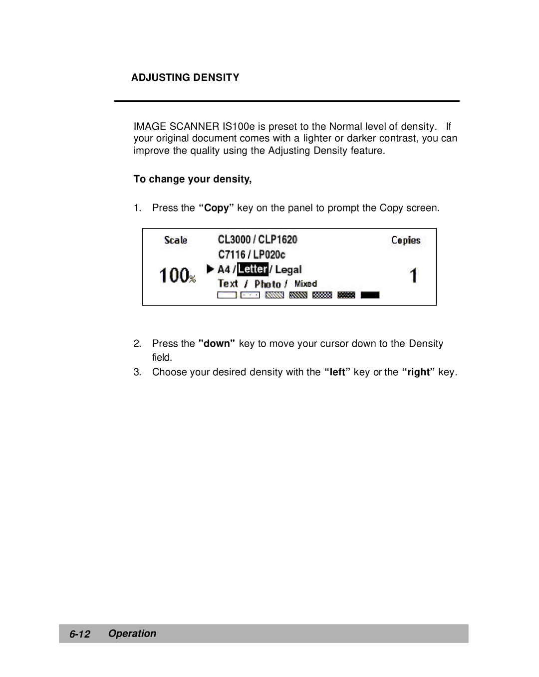 Lanier IS100e manual Adjusting Density, To change your density 