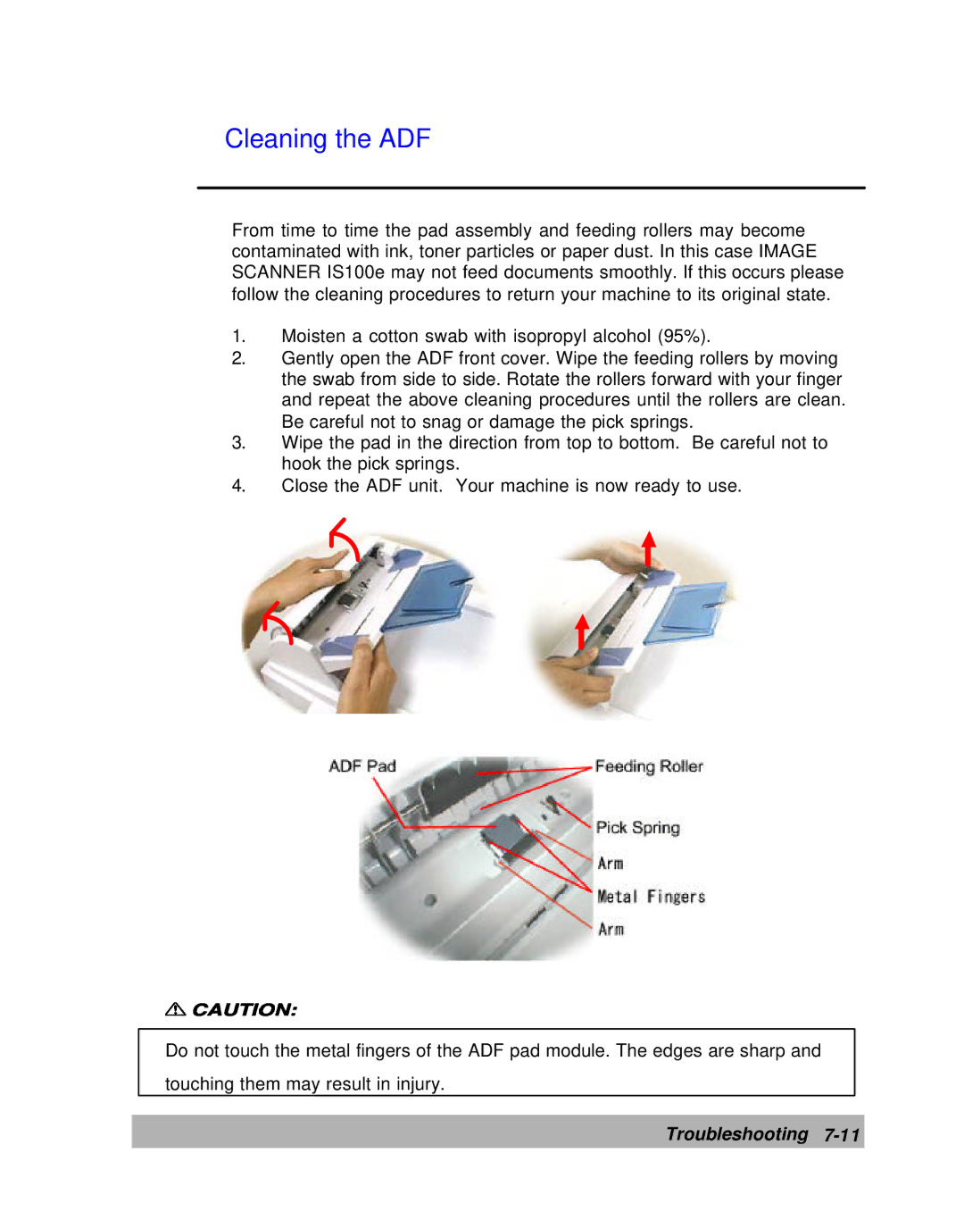 Lanier IS100e manual Cleaning the ADF 