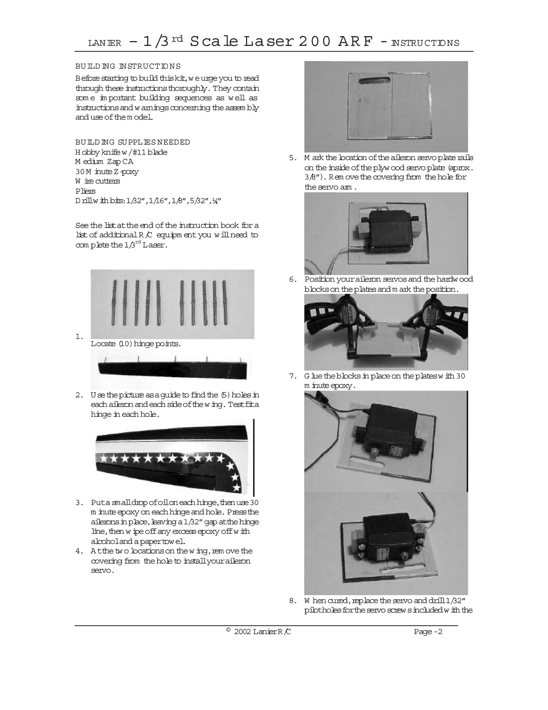 Lanier LASER 200 warranty Building Instructions 