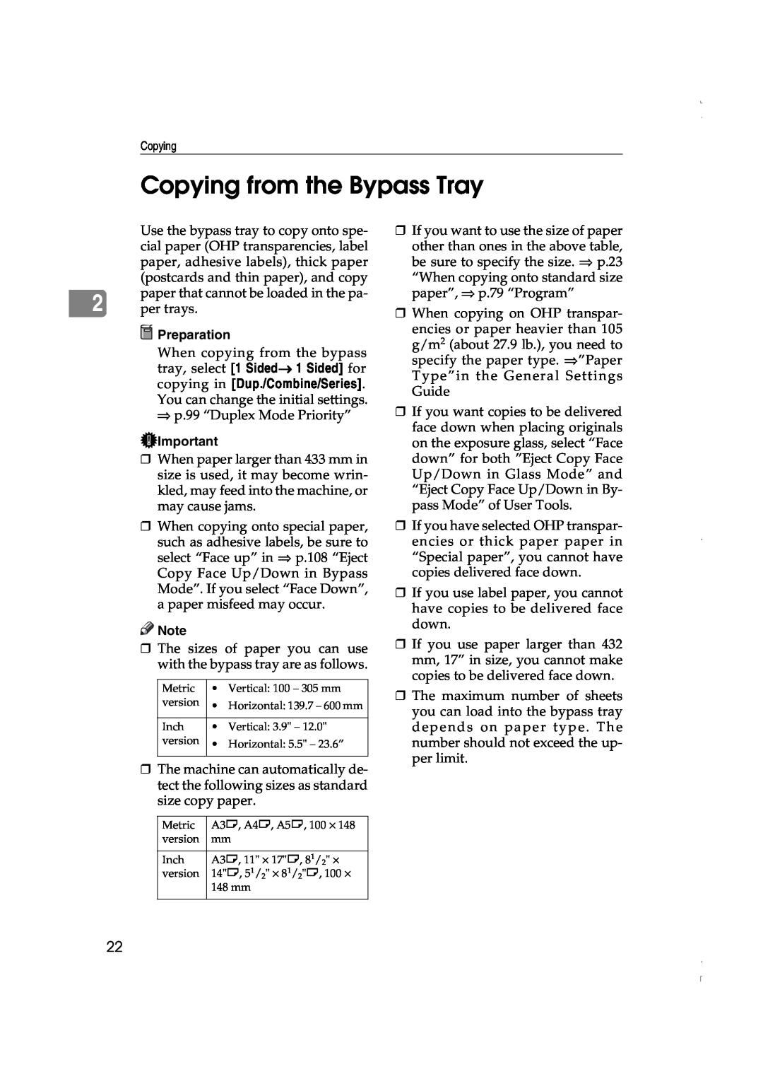 Lanier LD075, LD060 manual Copying from the Bypass Tray, Preparation 
