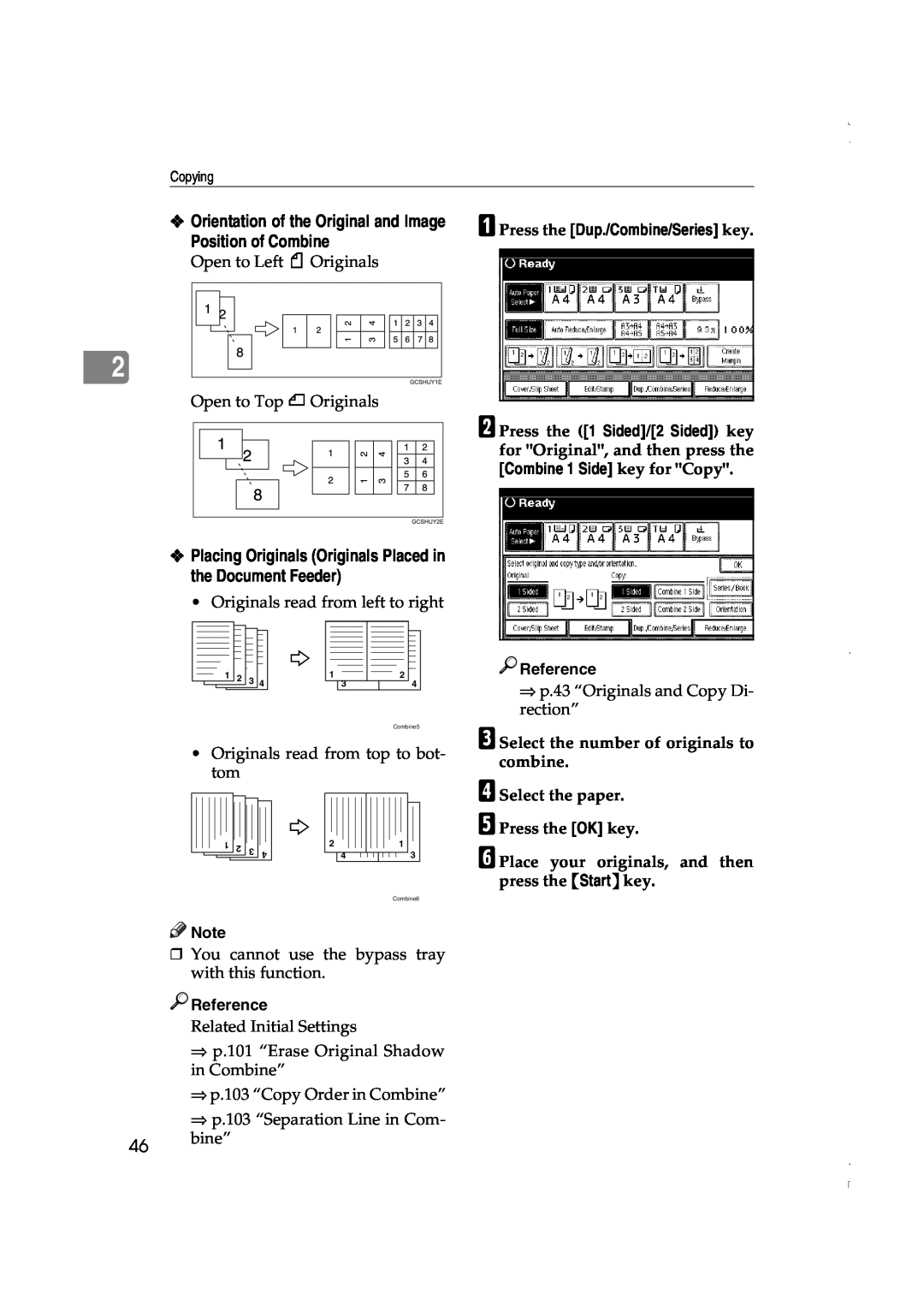 Lanier LD075 Orientation of the Original and Image Position of Combine, A Press the Dup./Combine/Series key, Reference 