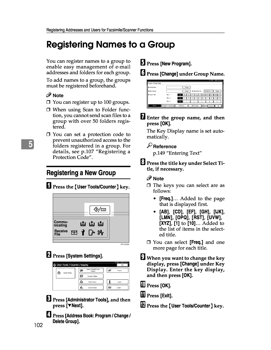Lanier LD225 Registering Names to a Group, Registering a New Group, D Press Address Book Program / Change / Delete Group 