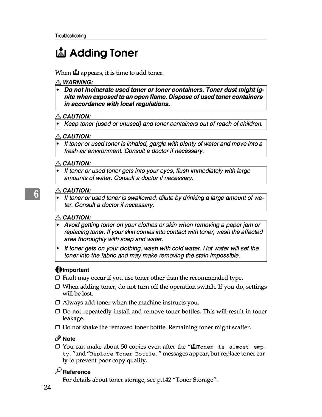 Lanier LD225, LD230 manual D Adding Toner, R Warning, R Caution, Reference 