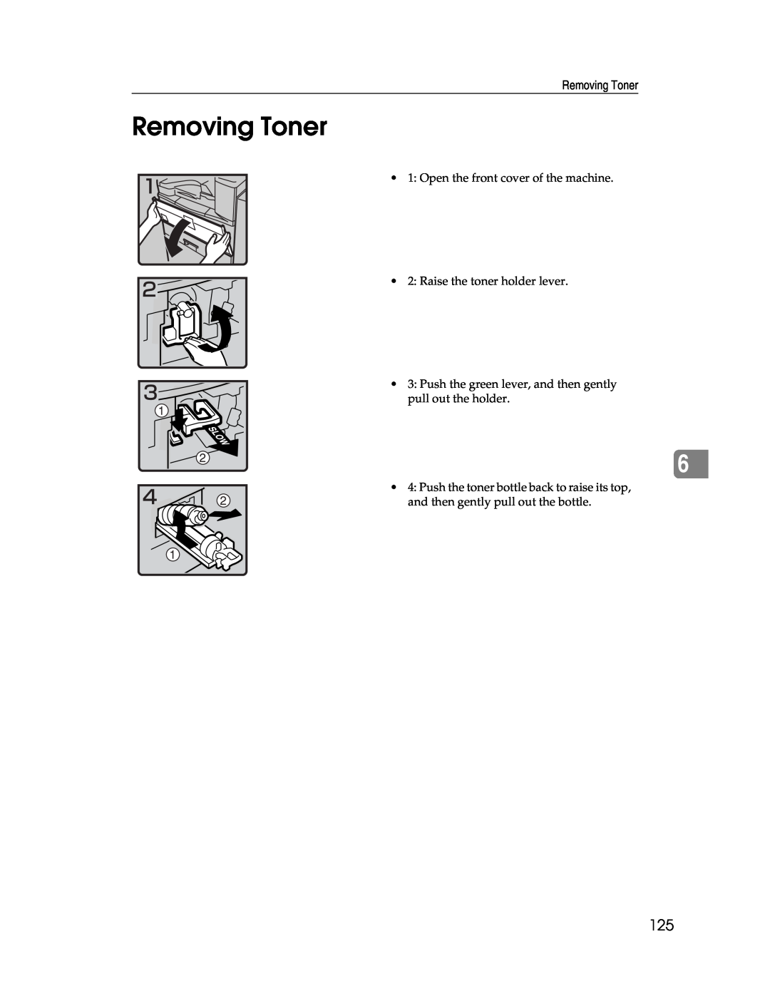 Lanier LD230, LD225 manual Removing Toner 