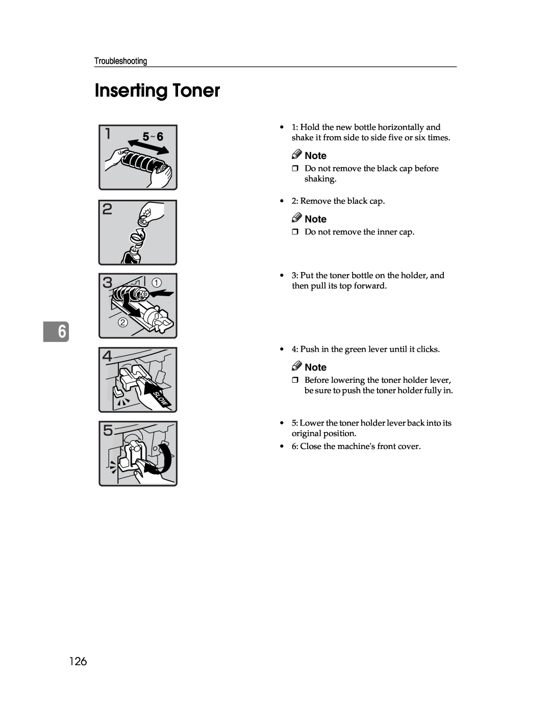 Lanier LD225, LD230 manual Inserting Toner 