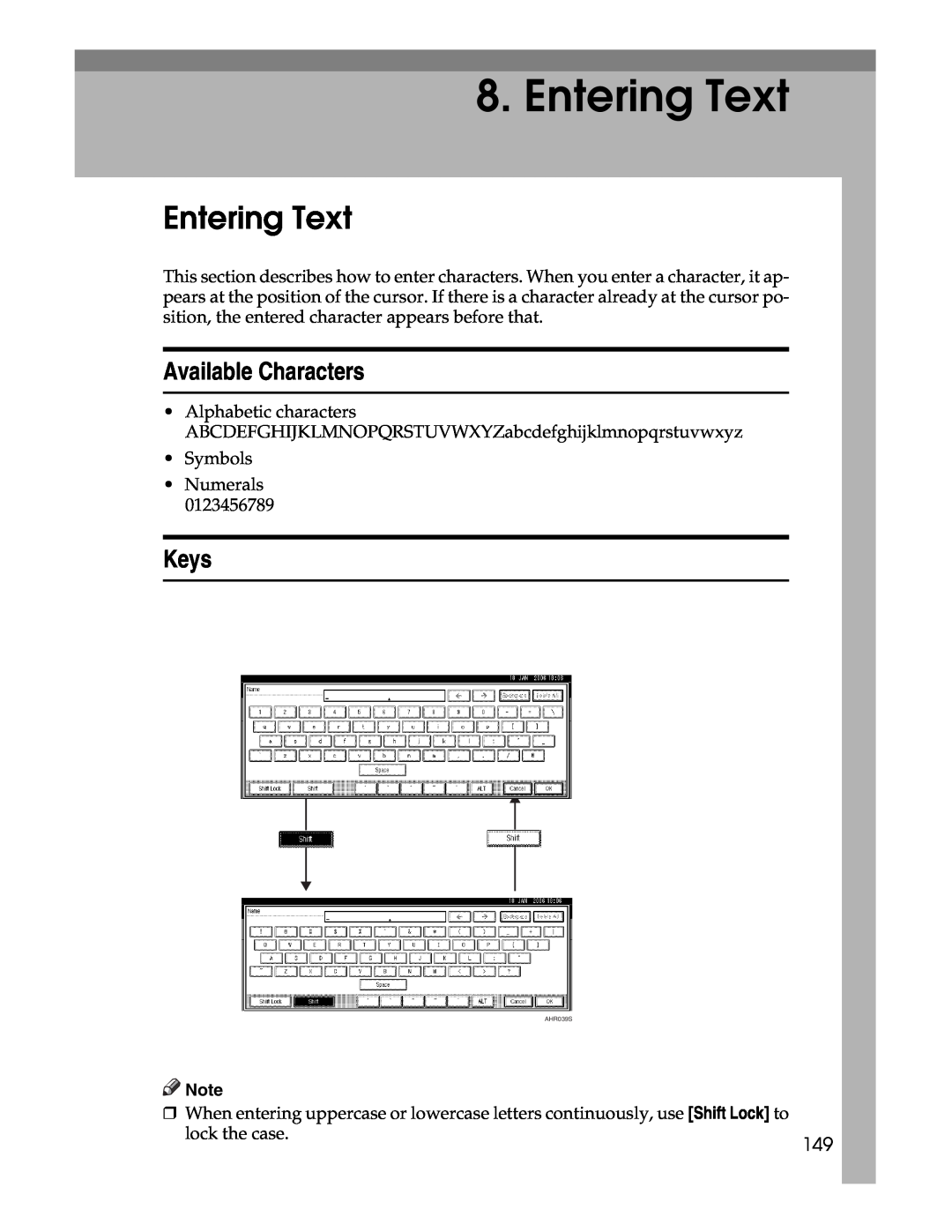 Lanier LD230, LD225 manual Entering Text, Available Characters, Keys 
