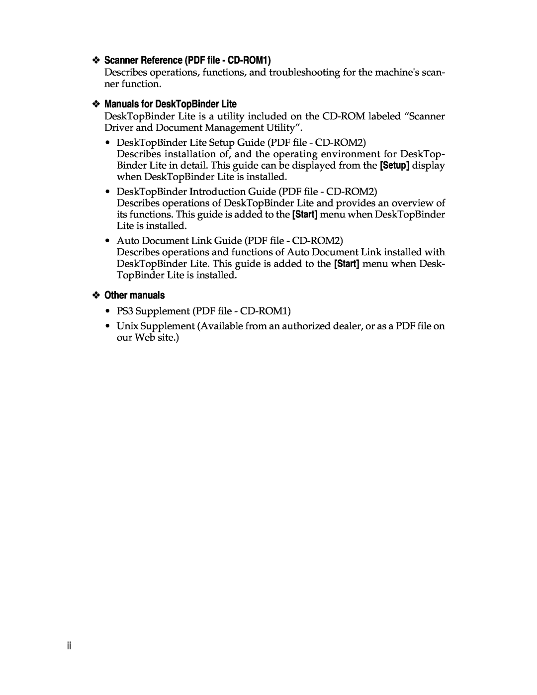 Lanier LD225, LD230 Scanner Reference PDF file - CD-ROM1, Manuals for DeskTopBinder Lite, Other manuals 