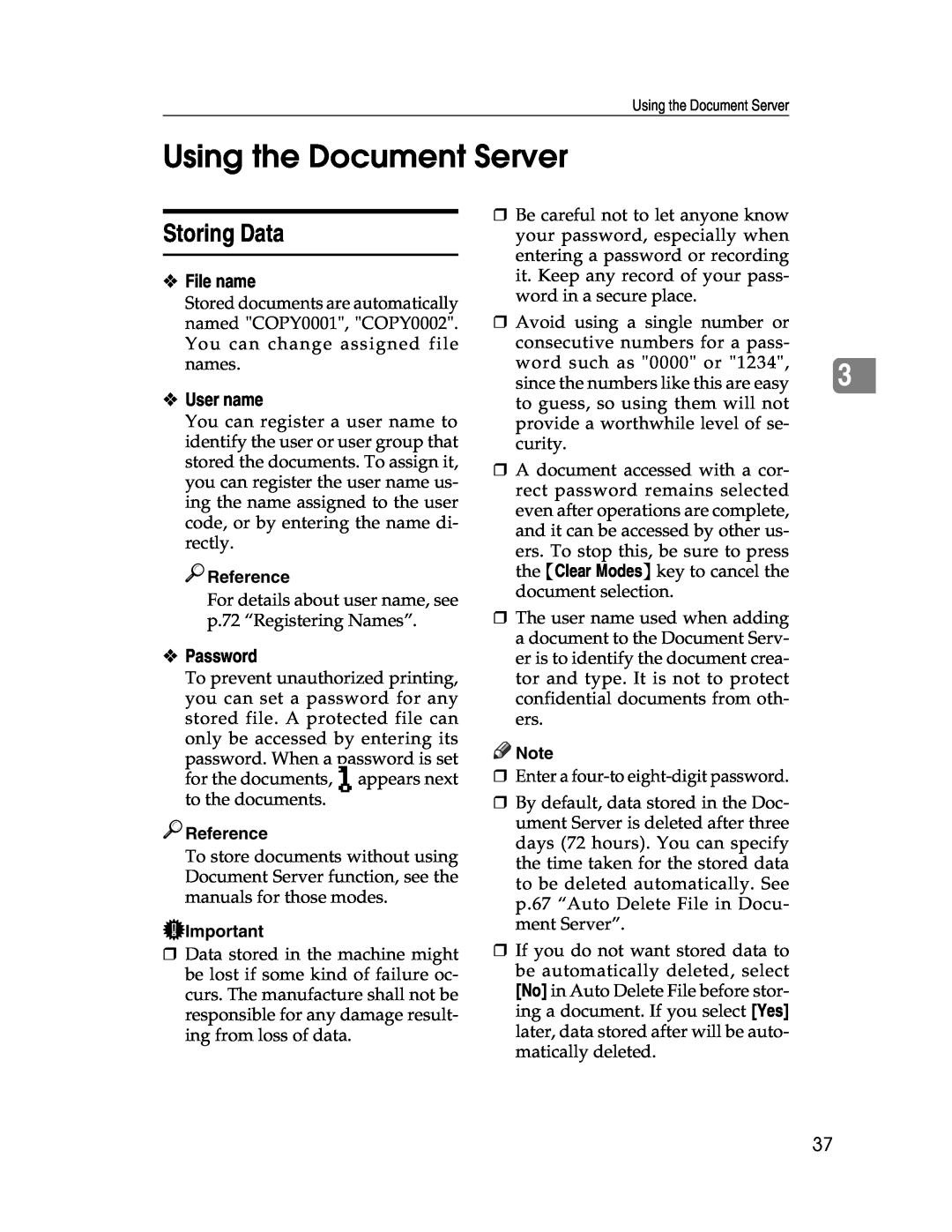 Lanier LD230, LD225 manual Using the Document Server, Storing Data, File name, User name, Password, Reference 
