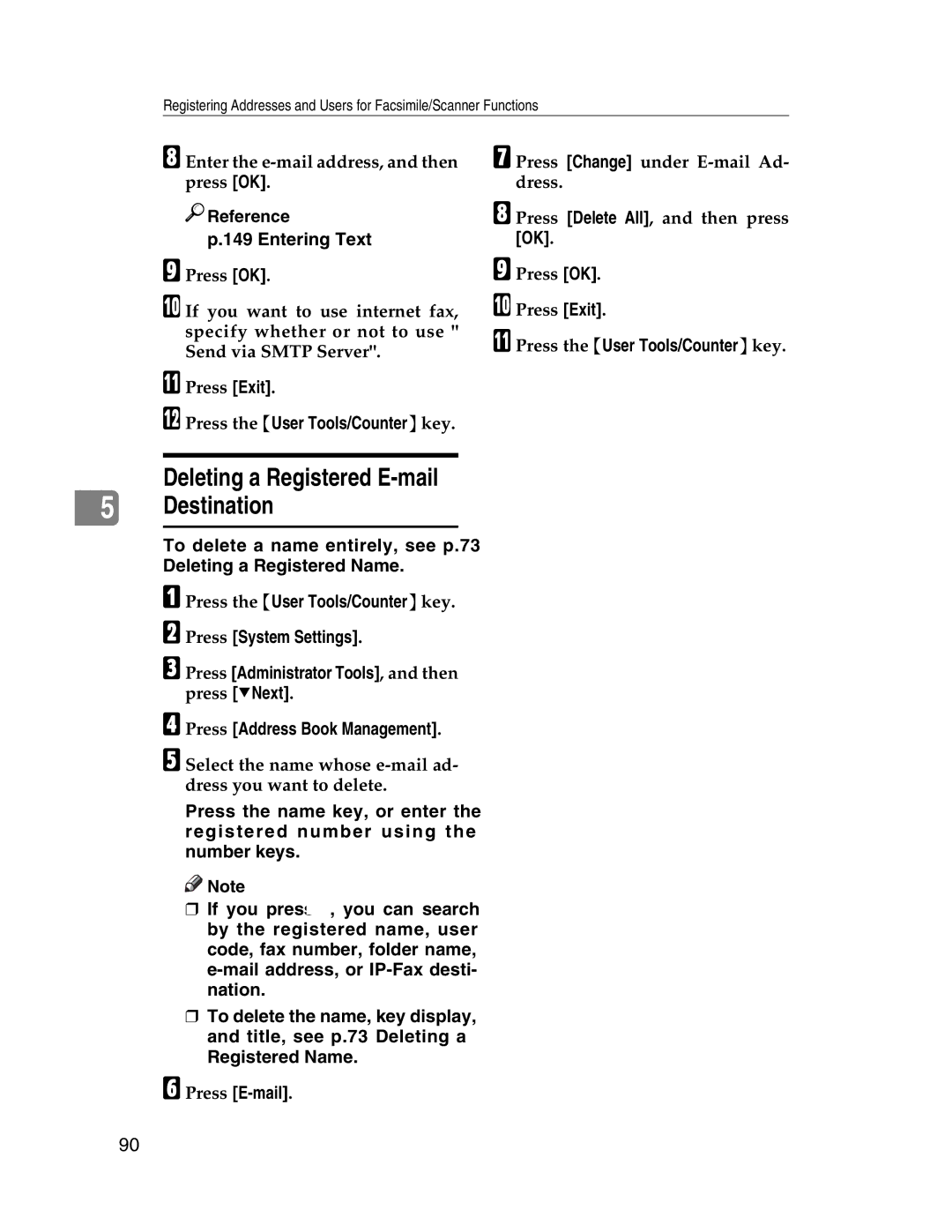 Lanier LD225, LD230 Deleting a Registered E-mail Destination, Select the name whose e-mail ad- dress you want to delete 