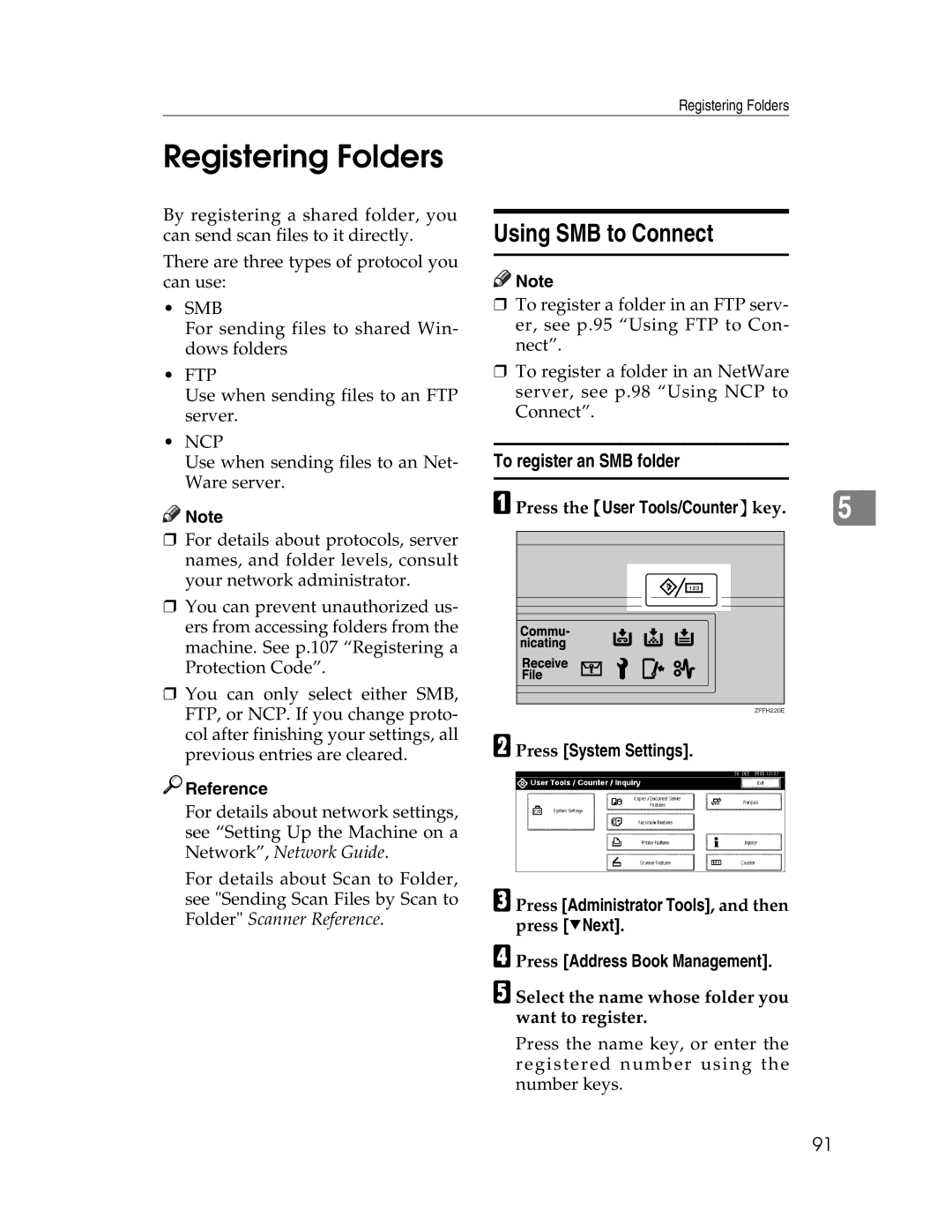 Lanier LD230, LD225 manual Registering Folders, Using SMB to Connect, To register an SMB folder 