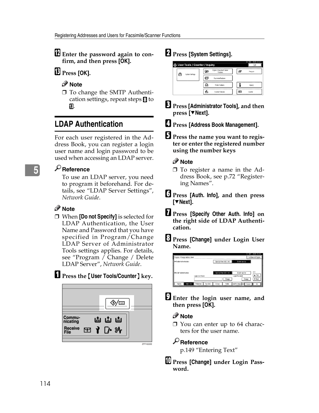 Lanier LD225, LD230 manual Ldap Authentication, 114, Press Change under Login Pass- word 