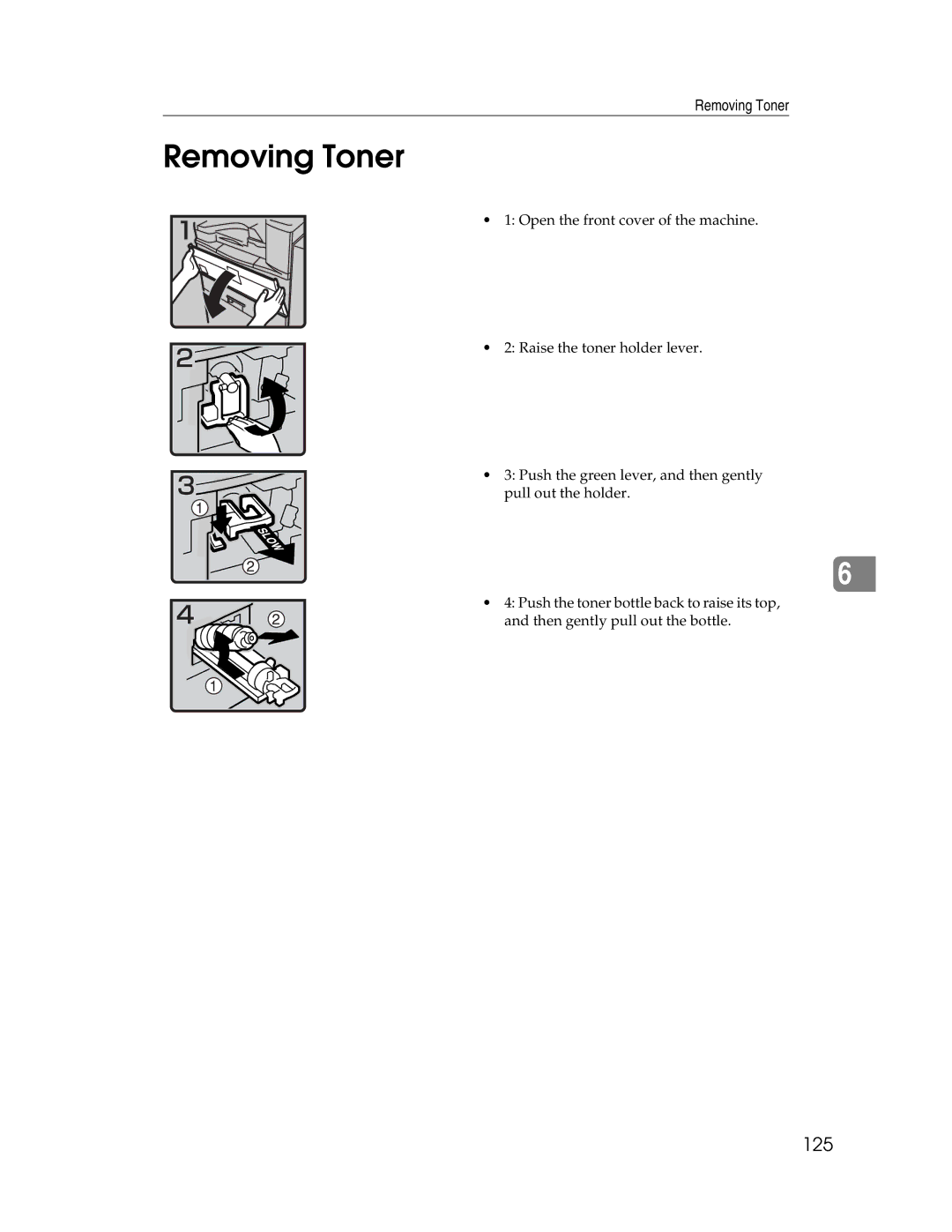 Lanier LD230, LD225 manual Removing Toner, 125 