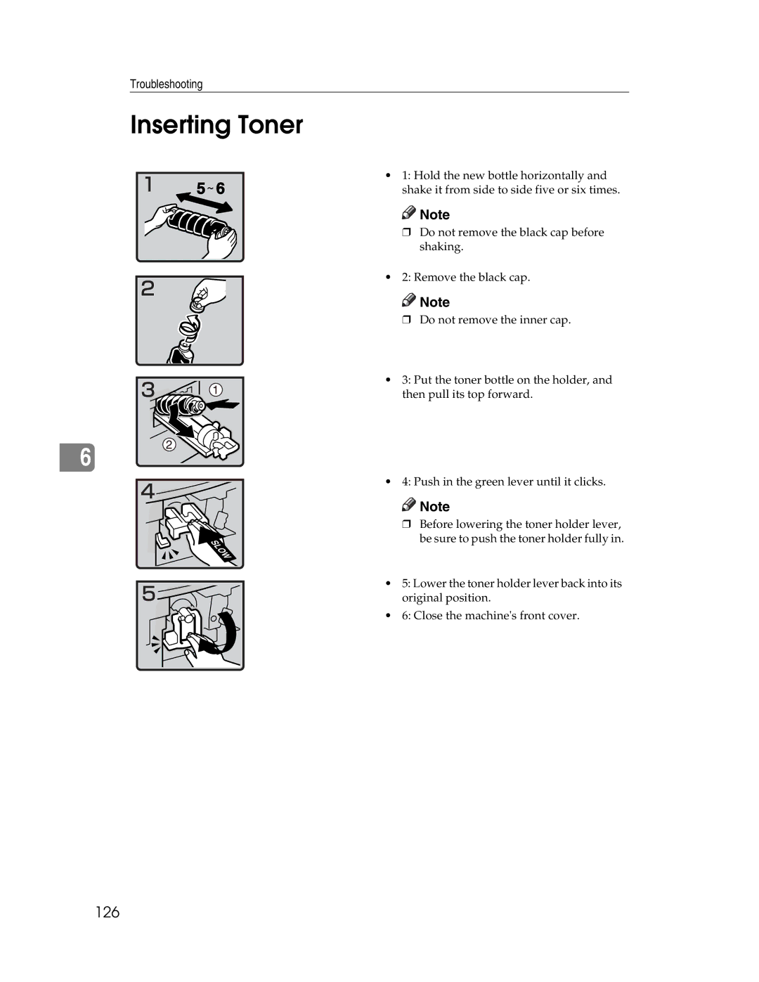 Lanier LD225, LD230 manual Inserting Toner, 126 