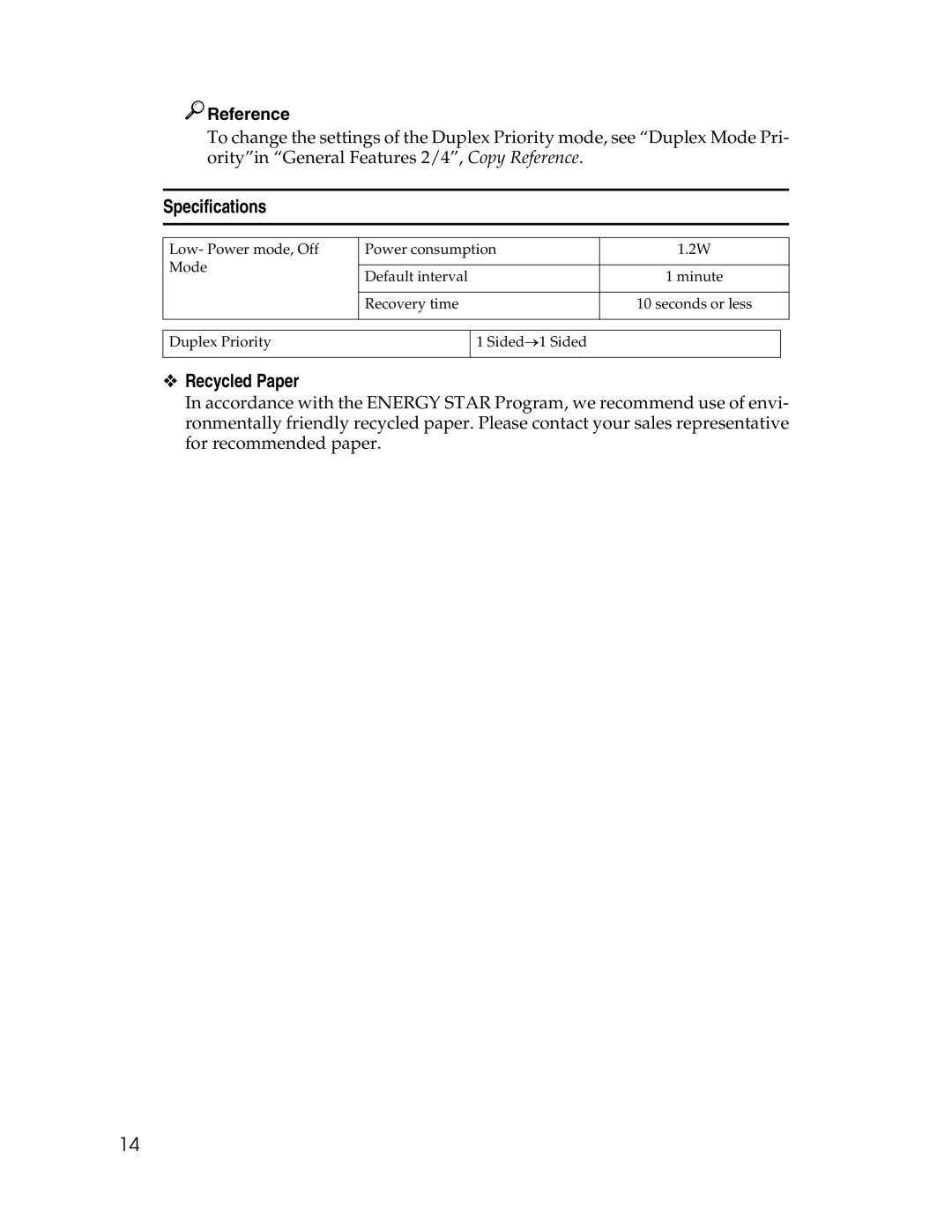 Lanier LD225, LD230 manual Specifications, Recycled Paper 