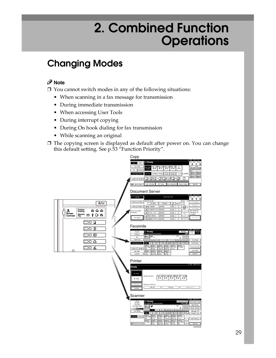 Lanier LD230, LD225 manual Combined Function Operations, Changing Modes 