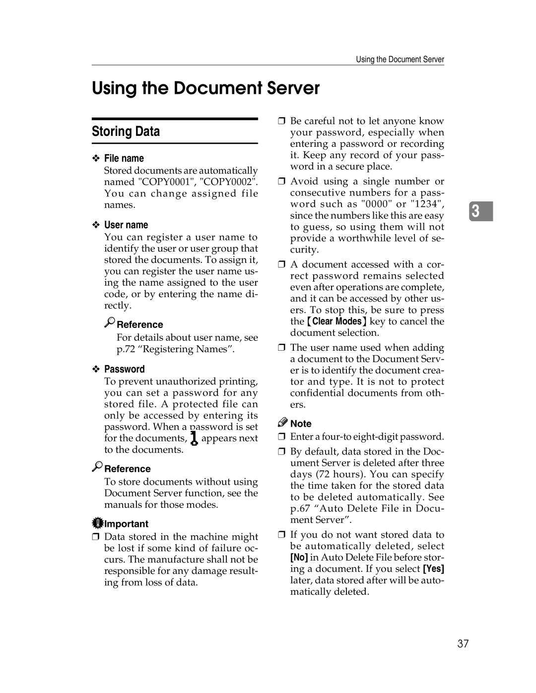 Lanier LD230, LD225 manual Using the Document Server, Storing Data, File name, User name, Password 