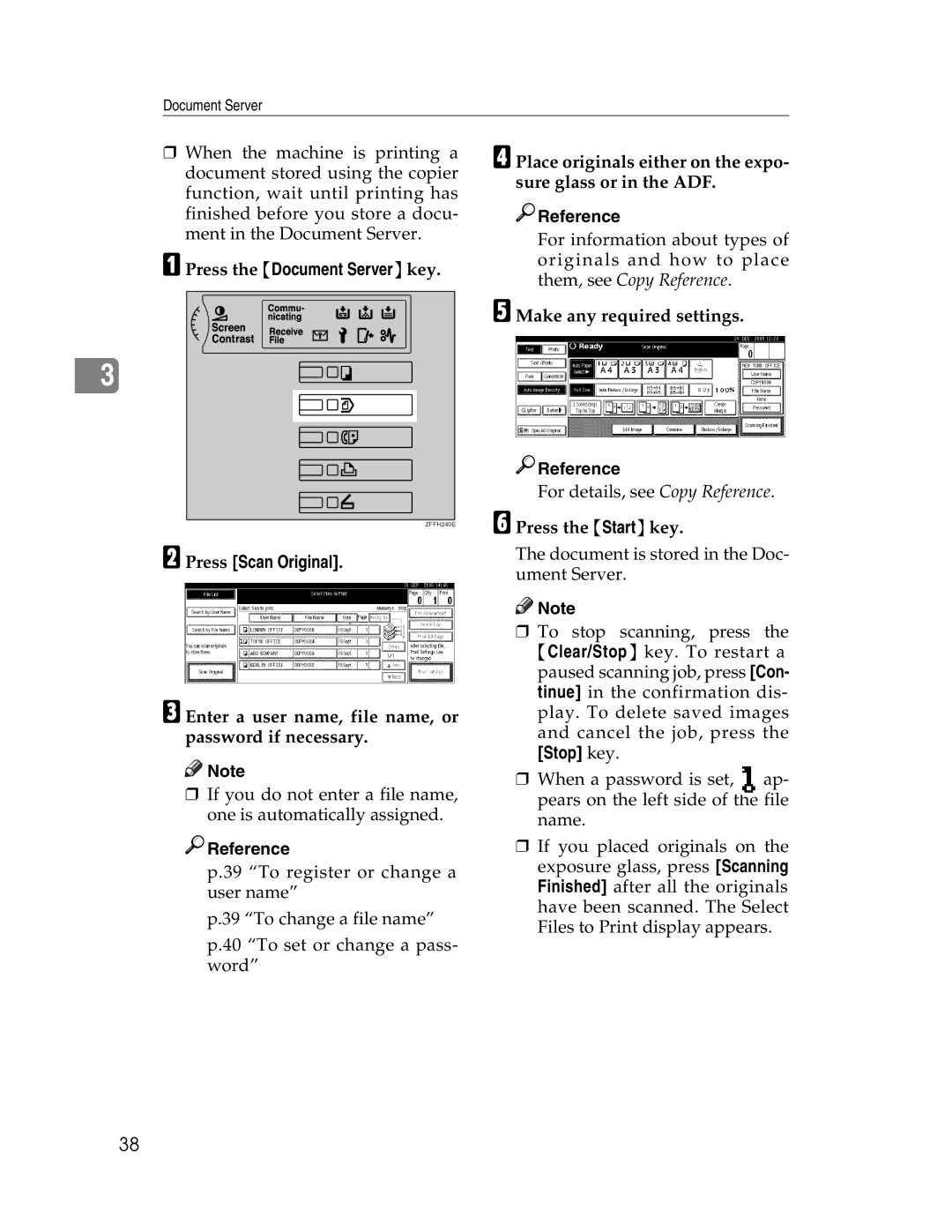 Lanier LD225, LD230 manual Press the Document Serverkey, Press Scan Original, Stop key 