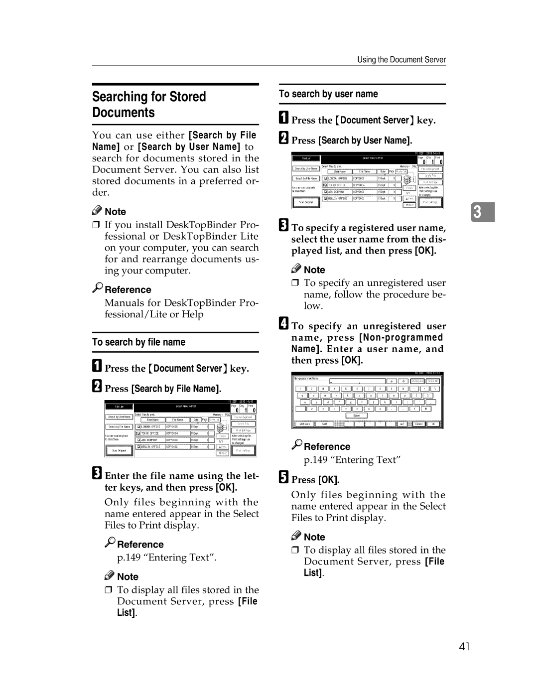 Lanier LD230, LD225 manual Searching for Stored Documents, To search by file name, To search by user name 