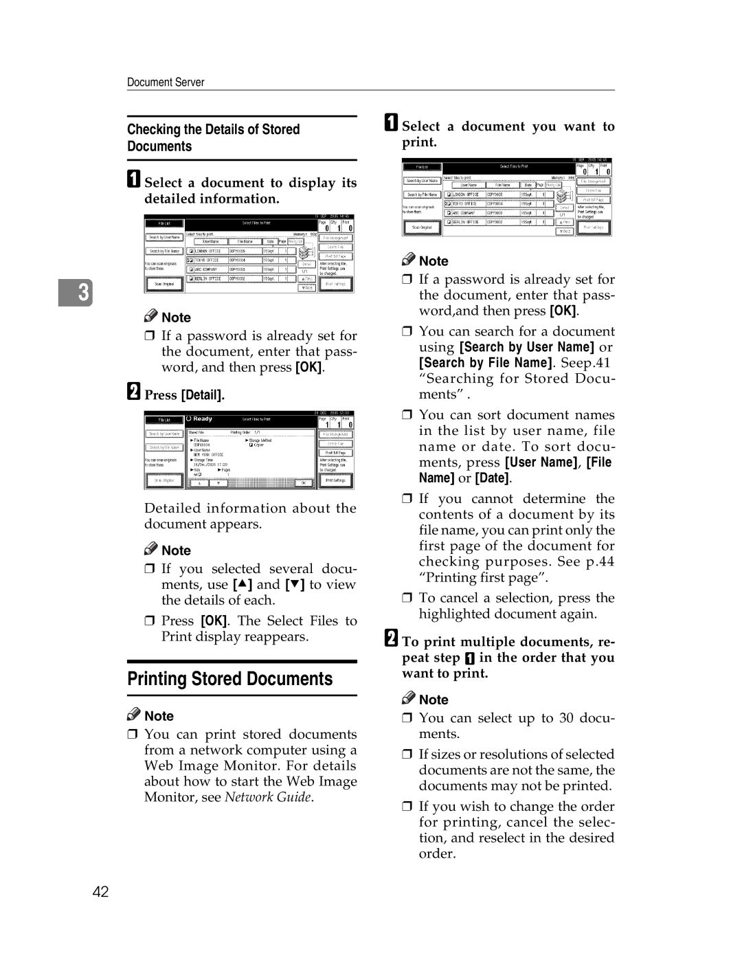 Lanier LD225, LD230 manual Printing Stored Documents, Checking the Details of Stored Documents, Press Detail 