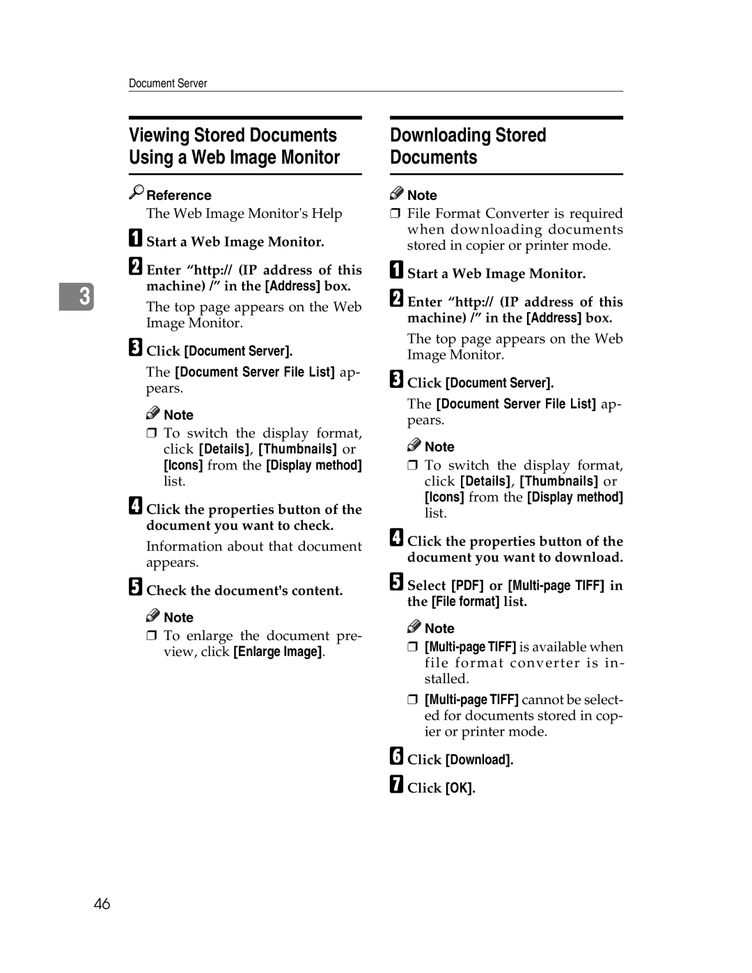 Lanier LD225 manual Viewing Stored Documents Using a Web Image Monitor, Downloading Stored Documents, Click Document Server 