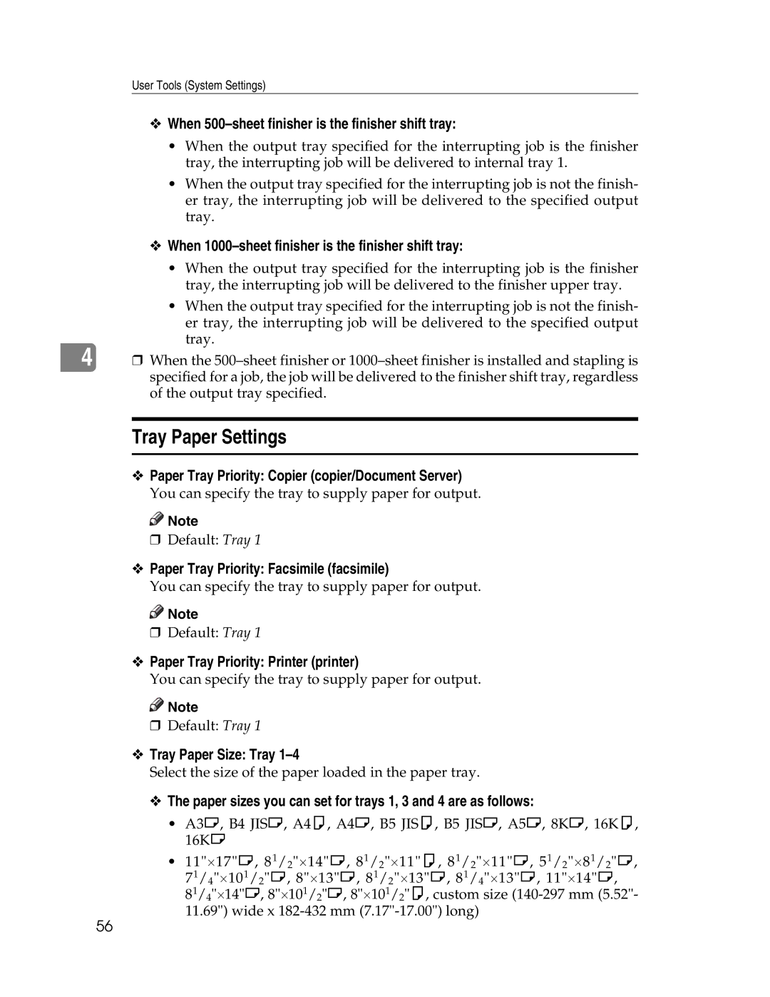 Lanier LD225, LD230 manual Tray Paper Settings 