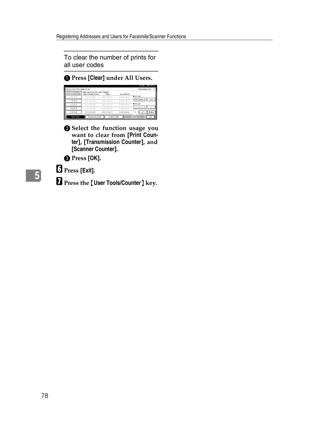 Lanier LD225, LD230 manual To clear the number of prints for all user codes, Press the User Tools/Counterkey 