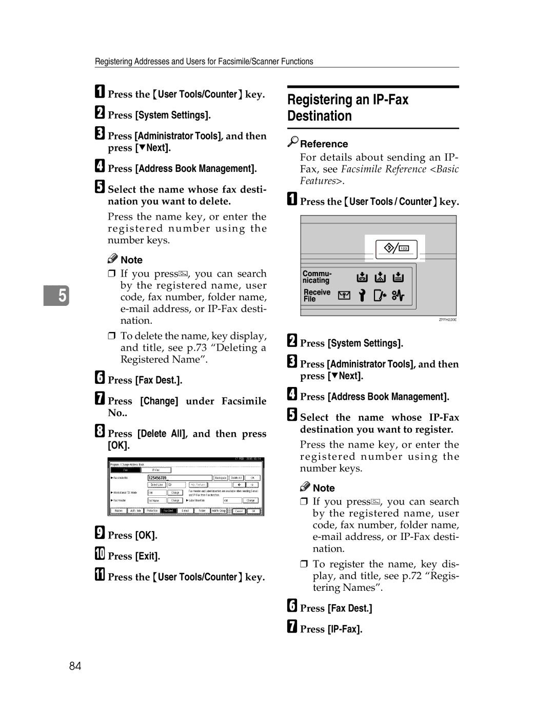 Lanier LD225, LD230 manual Registering an IP-Fax Destination, Select the name whose fax desti- nation you want to delete 