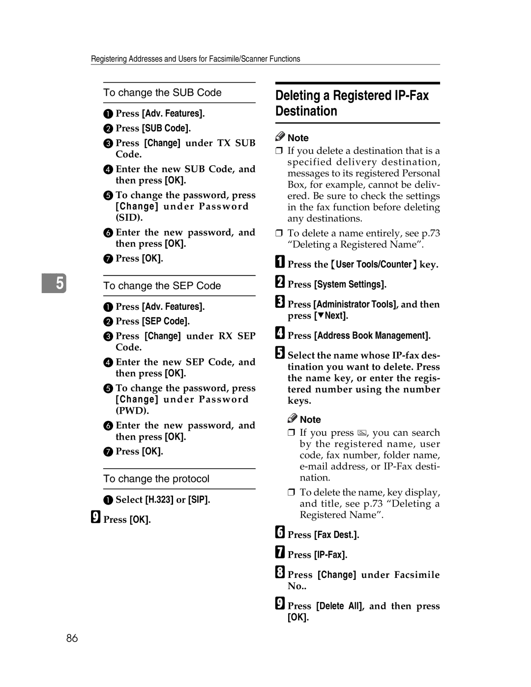 Lanier LD225, LD230 manual Deleting a Registered IP-Fax Destination, To change the protocol 