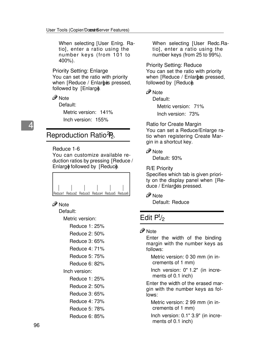 Lanier LD245, LD235 manual Reproduction Ratio P.2/2, Edit P.1/2 