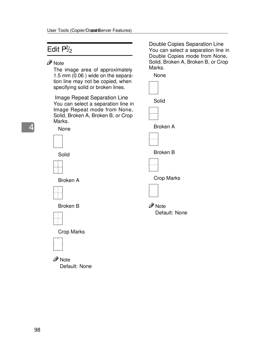 Lanier LD245, LD235 manual Edit P.2/2, Image Repeat Separation Line, Double Copies Separation Line 