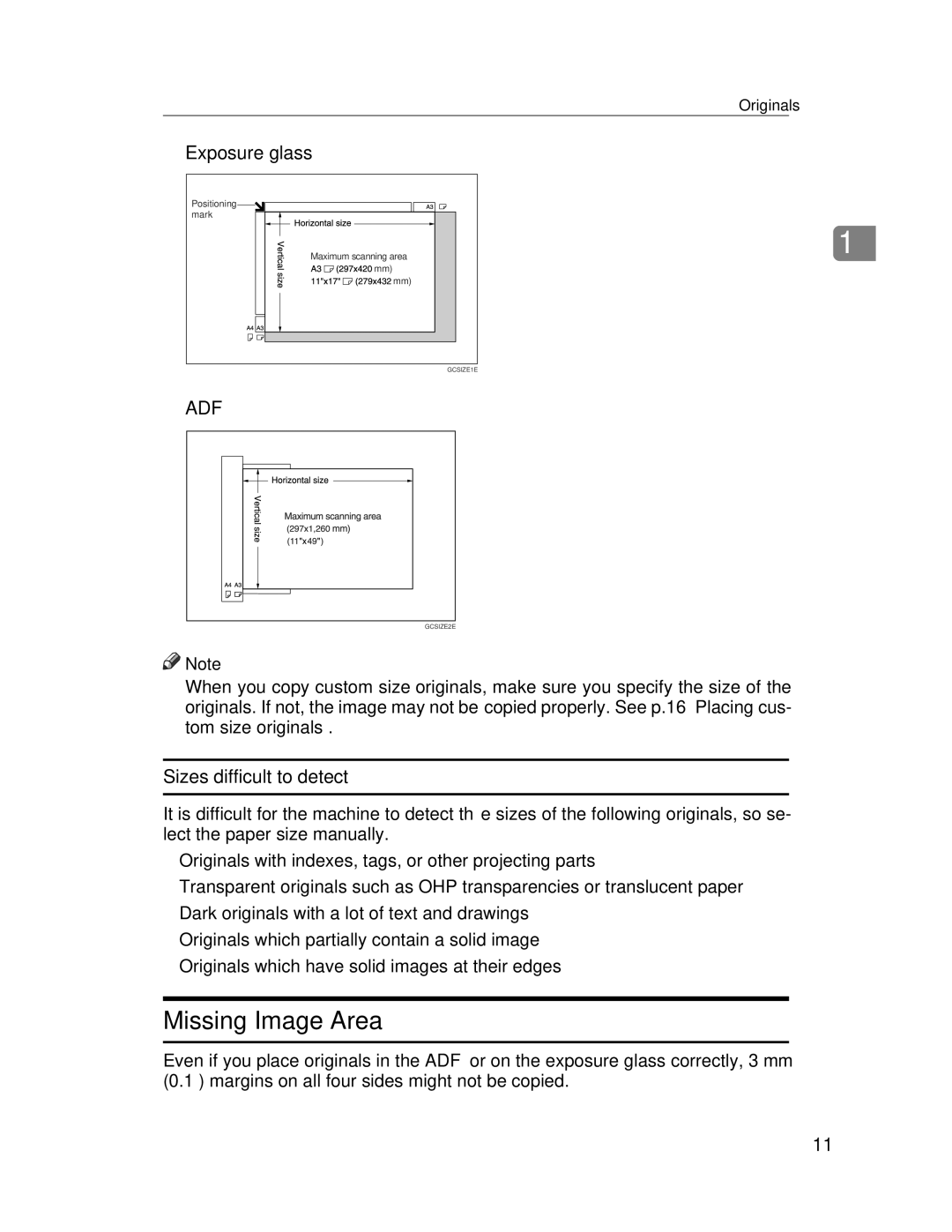 Lanier LD235, LD245 manual Missing Image Area, Sizes difficult to detect 