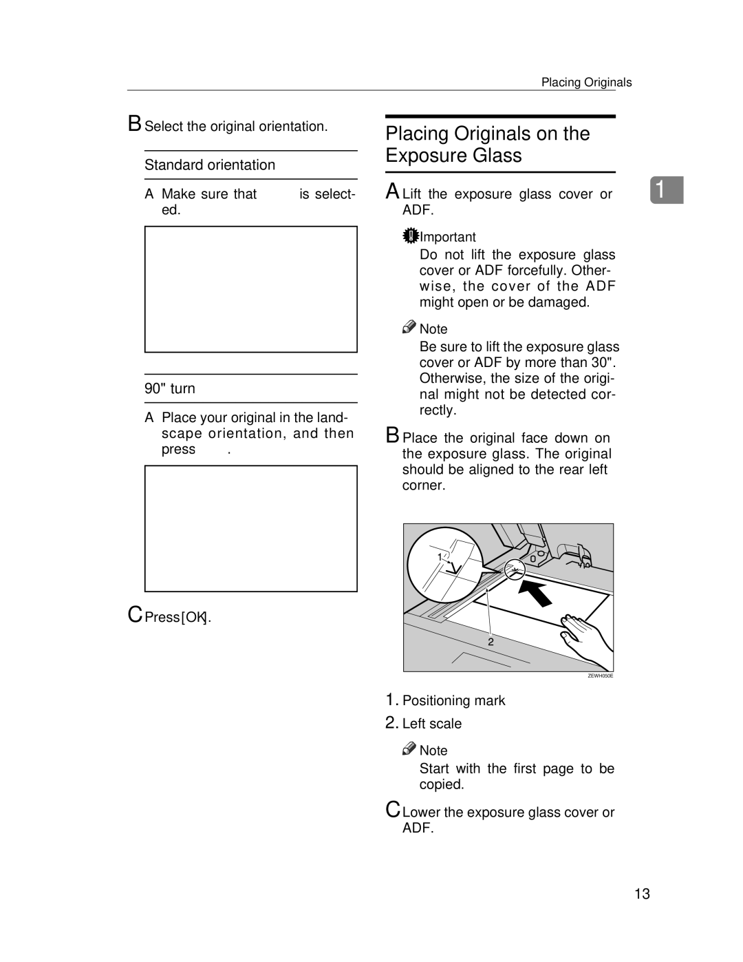 Lanier LD235, LD245 manual Placing Originals on Exposure Glass 