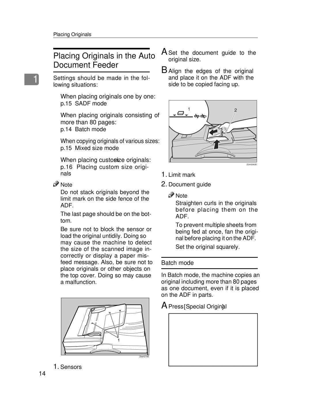 Lanier LD245, LD235 manual Document Feeder, Batch mode, When placing originals consisting of more than 80 pages 