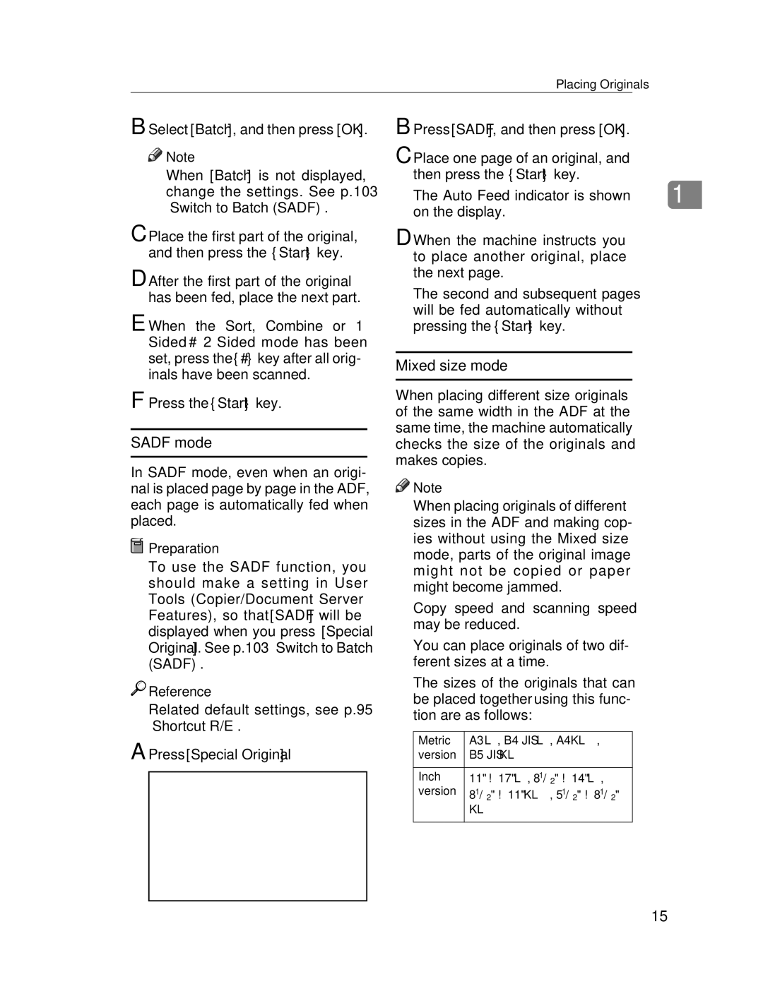 Lanier LD235, LD245 manual Sadf mode, Mixed size mode, Select Batch, and then press OK 