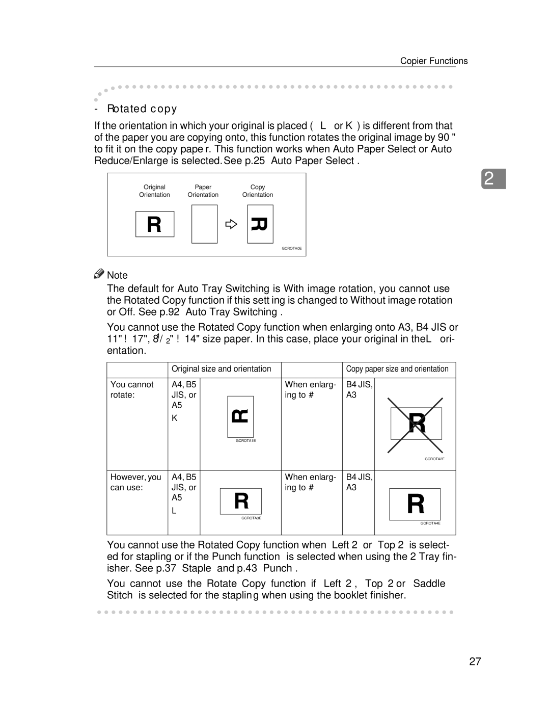 Lanier LD235, LD245 manual Rotated copy, Original size and orientation 