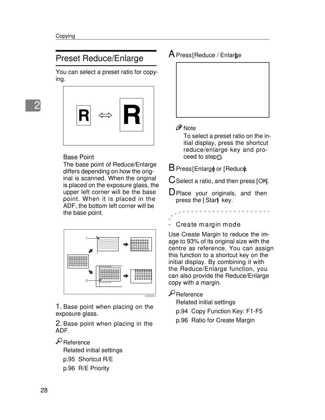 Lanier LD245, LD235 manual Preset Reduce/Enlarge, Base Point, Press Enlarge or Reduce 