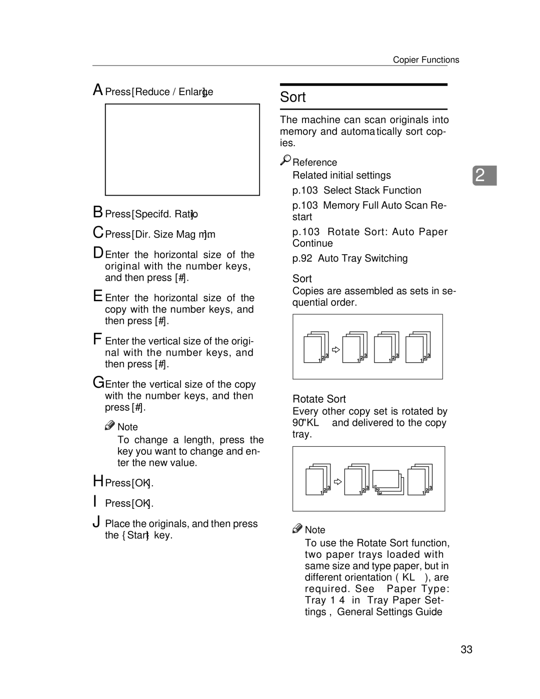 Lanier LD235, LD245 manual Rotate Sort, Press OK Place the originals, and then press the Startkey 